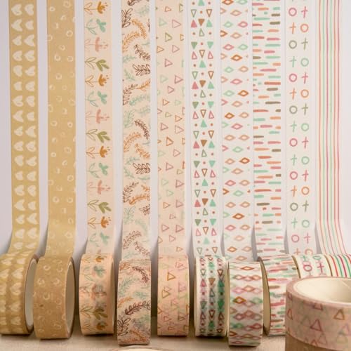 Boho Washi Tape Set 10 Rolls Cute Masking Graphic Floral Pattern Decorative Tapes for Arts, DIY Crafts, Journals, Planners, Scrapbook, Wrapping (Retro) - color: Retro