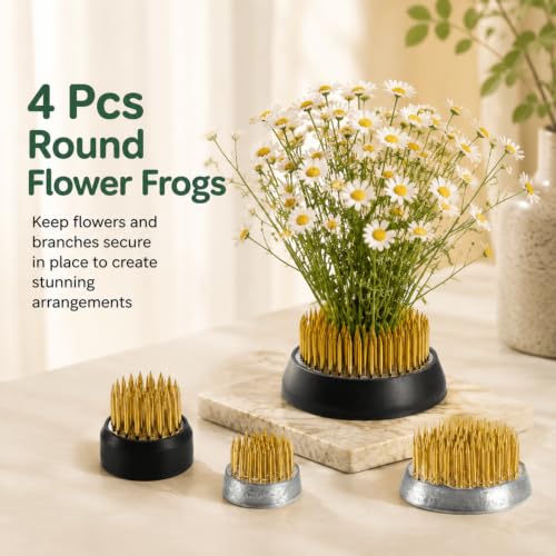 Youeon 4 Pcs Round Flower Frogs, 0.9/1/1.3/2.3" Flower Arranger Flower Fixed Tools, Japanese Flower Holder Floral Frogs Pin Frogs for Flower Arrangement, Plant Fixation and Decoration