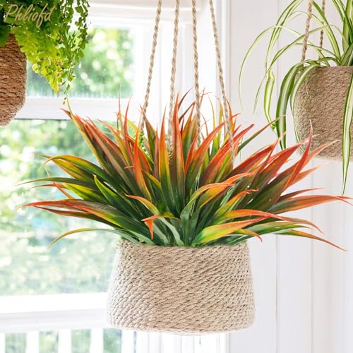 6Pcs Artificial Grass Fake Plants 17.3in Outdoor Plastic Plants UV Resistant Greenery Fake Grass for Home Window Garden Office Patio Hanging Planter Pathway Front Porch Décor Red - color: Red, size: 6 Pcs