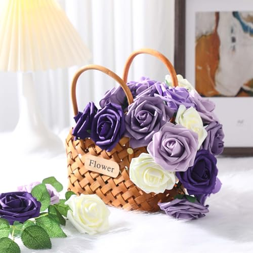 50 Pcs Artificial Foam Rose Flower Faux Bouquet Wedding Fake Rose Gift for Mother's Day Women DIY Bridal Shower Party Table Birthday Home Spring Decor (Shades of Lavender) - color: Shades of Lavender