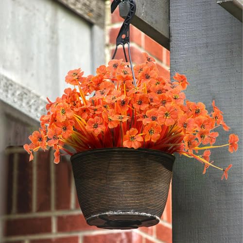LikSoor 21 Bundles Artificial Outdoor UV Resistant Flowers No Fade Fake Outside Flowers Plastic Greenery Faux Shrubs Garden Porch Window Box Home Decoration(Deep Autumn Orange) - color: Deep Autumn Orange