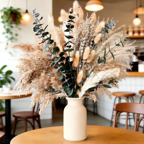 Boho Spring Dried Floral Bouquet for Home, Wedding Tables and Special Events – Pampas and Bunny Tail 17 Inch (Natural Mix) - color: Natural Mix