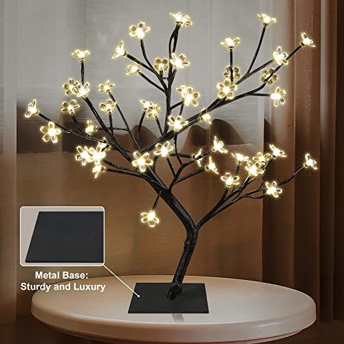 LIGHTSHARE 18 Inch Cherry Blossom Bonsai Tree, 48 LED Lights, 24V UL Listed Adapter Included, Metal Base, Warm White Lights, Ideal as Night Lights, Home Gift Idea - color: Warm White