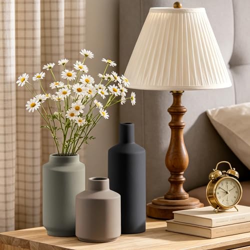 Ceramic Vase Set of 3, Modern Farmhouse Boho Table Centerpiece Vases, Small Flower Pottery for Coffee Bar Shelf Bookshelf Living Room Kitchen Decor, Rustic Home Decor Accents - color: Multi 3x