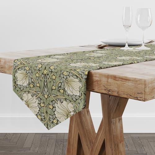 William Morris Vintage Floral Table Runner,Botanical Sage Green Yellow Rectangular Runner,Vintage Chic Table Runner for Holiday Party,Wedding and Indoor Outdoor Dining Table Decor,13"x72" - color: Vintage Flowers Runner-2