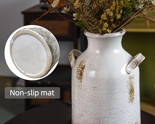 Quoowiit Ceramic Rustic Farmhouse Vase, 14 Inch Distressed Decorative Flower Vase for Home Decor, Large White Vase for Living Room Bedroom Kitchen Office Decor Centerpiece Table Decorations - color: 14 Inch
