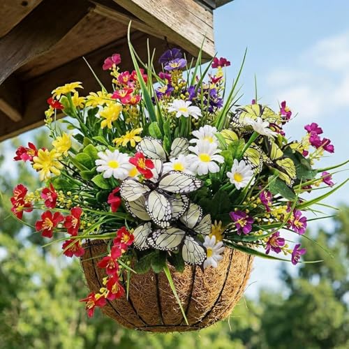 Artificial Flowers for Outdoor, 12 Bundles Mix UV Resistant Fake Flowers | No watering needed,Fade resistant,Bendable & flexible,Easy DIY freely,Maintain beauty long-term,Brighten up any space - color: 12pcs-mix