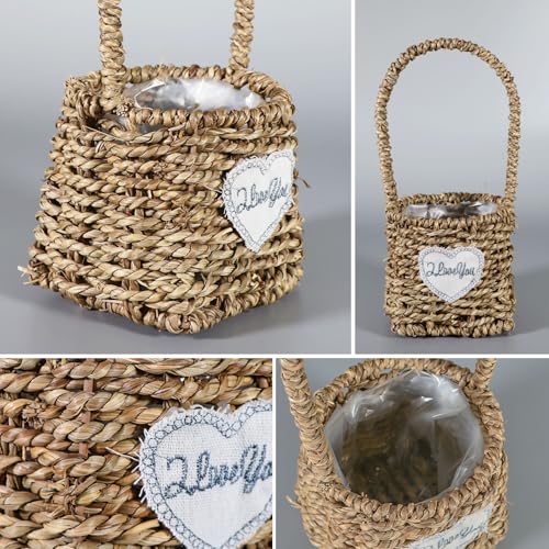 Artificial Flower Arrangement in Woven Basket with Heart Design, Wooden Woven Basket Mixed White Roses and Yellow Orchidsfor Home Decoration Dining Table Centerpiece
