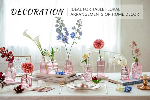 SUPMIND Glass Bud Vase Set of 16, Small Pink Flower Vases for Table Centerpieces in Bulk, Cute Mini Vintage Vase for Wedding, Home Decor, Table Decoration - color: Pink