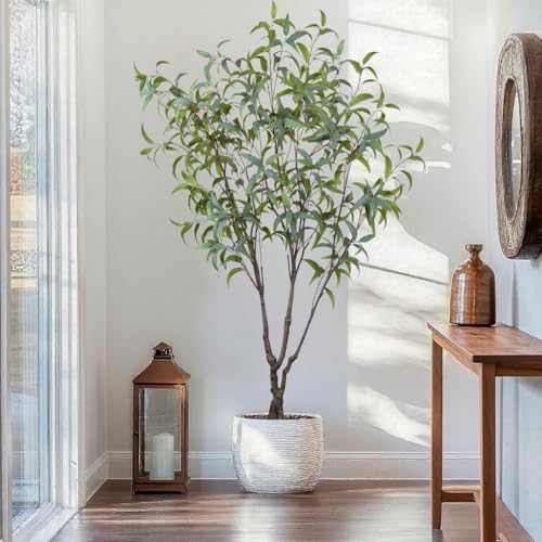 6.89ft Aritificial Eucalyptus Trees for Indoor Home Decorations, Tall Faux Eucalypt Trees with Lifelike Leaves for Outdoor Decor, Nearly Natural Fake Floor Plants for Living Room Office - color: Green-ap14
