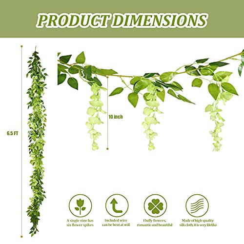 Syhood 4 Pieces 26 Ft in Total Green Wisteria Garland Hanging Flowers Artificial Vine Wedding Silk Wisteria Hanging Flower for Wedding Arch Home Garden Party Outdoor Decor - color: Green