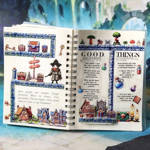 Pixel Adventure PET Tape Set with Clip, 6 Rolls Medieval Castle Potion Fantasy Decorative Tape for Scrapbook Journal Planner Collage DIY - color: Adventure Game