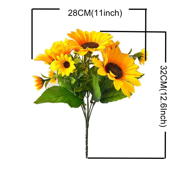 4 Bunches Artificial Sunflower Bouquet, Fake Silk Sunflower Flowers, Realistic Silk Sunflowers for Home Hotel DIY Craft Wedding Party Decoration Indoor and Outdoor Decor, XRK-4