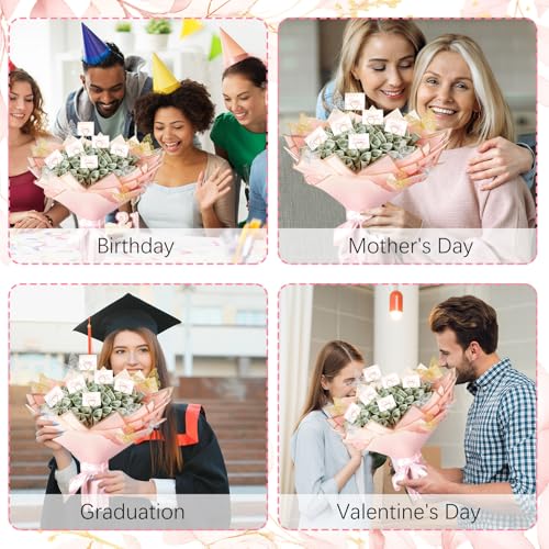 Flower Bouquet Wrapping Accessories DIY Money Bouquet Kit with 5 Floral Wrapping Paper 40 Card Holder 24 Butterfly Decor Floral Foam Block Ribbon Tape Dispenser for Mother's Day Graduation Anniversary