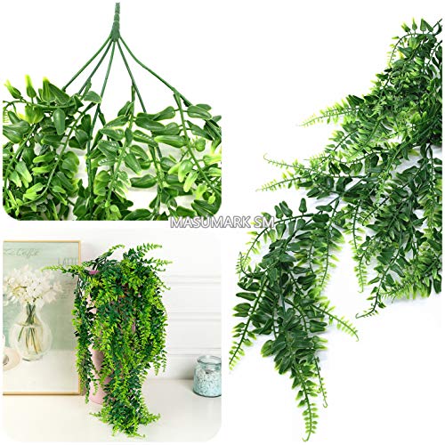Artificial Hanging Plants, Fake Vines Plastic Ivy Greenery Christmas Decorations Garland Faux Boston Ferns Vine Leaves for Outdoor Indoor Home Garden Party Wedding DIY Bedroom Wall Decor Green 4 Pack - color: Boston Ferns Vines/ 4 Pack
