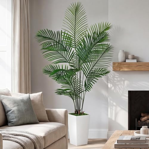 Artificial Palm Tree 6FT Tall, Faux Palm Tree Indoor Outdoor, 72in Fake Tropical Areca Plant with Planter, Lifelike Leaves Large Potted Floor Plant for Home Office Living Room Decor