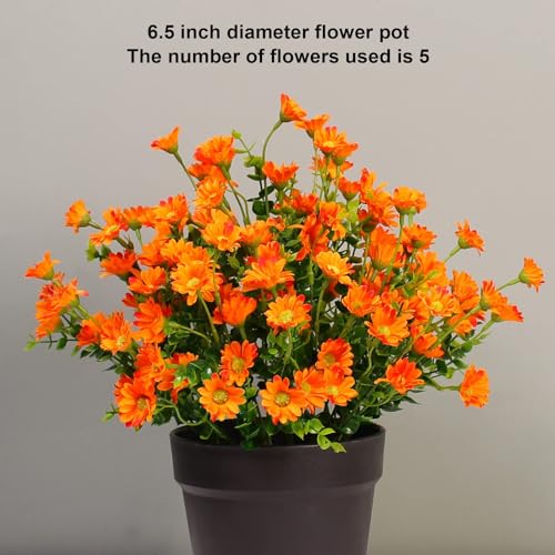 alyptus 8 Bundles Artificial Flowers for Outdoors Faux Mums UV Resistant Plastic Fall Plants Fake Greenery Orange Daisy Bulk for Home Gardenr Window Box Pathway Plante Wedding Decor (Orange) - color: Light Orange