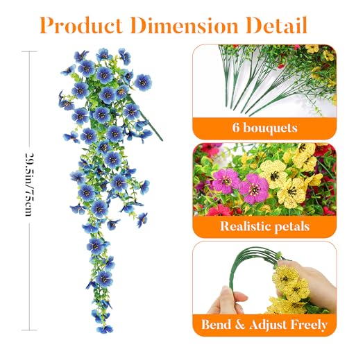 AGIRL 6 Bundles Artificial Flowers for Spring Decoration,Faux Plants for Outdoor Planters,UV & Fading Resistant Silk Fake Flowers for Garden,Patio,Porch,Yard,Farmhouse Decor - color: Red Yellow Fuchsia Purple Pink Blue