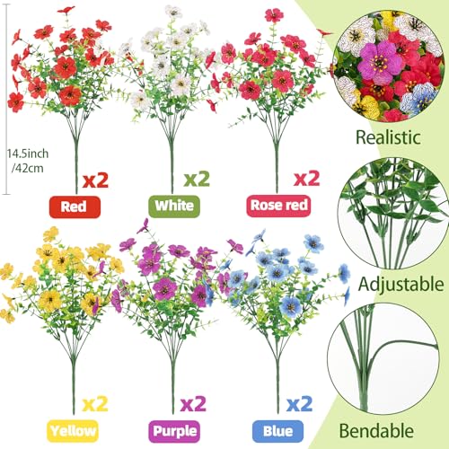 ATTGREAT Artificial Flowers Outdoors Faux Plants UV Resistant Fake Flowers Daisy Plastic Greenery Plnats Outside for Garden Planter Patio Porch Spring Summer Home Home Decor, 12 Bundles (Multicolor) - color: Multi Color, size: 12PCS