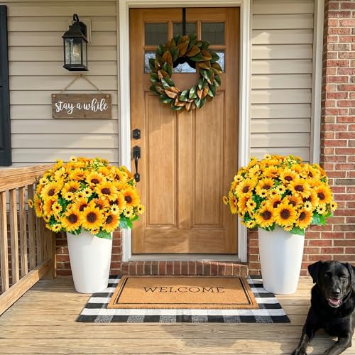Realistic UV-Resistant Artificial Sunflowers - 6 Silk Bouquets, 78 Lifelike Flowers for Outdoor Planters, Wedding & Home Decor - color: Yellow