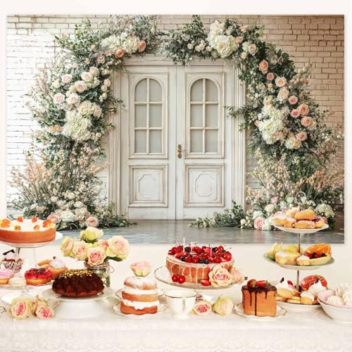 6X4ft Floral Photography Backdrop, Retro Flowers Photography Backdrop Dreamlike Wedding Portrait Photo Background, Baby Bridal Shower Wedding Birthday Party Background Banner Decor, White-1 - color: White-1, size: 6x4ft