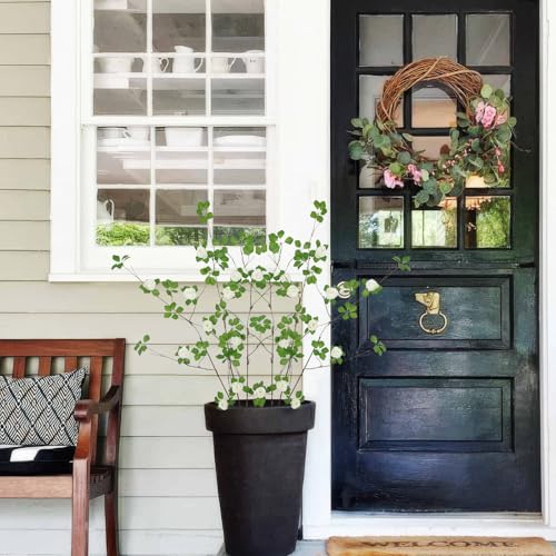 3 Pcs Artificial Greenery Stems Plants with White Roses Flowers 29.5" Faux Branches for Vase Filler Fake Ficus Twig Plants for Home Office Party Wedding Shop Spring Summer Fall Decoration