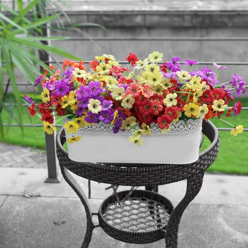 Nepfaivy Artificial Flowers for Outdoors Uv-Resistant - 24 Bundles 4 Colors No-Fade Faux Flowers for Outdoor Planters to Decor Patio Porch Garden Yard, Silk Realistic Faux Outside Flowers Bulk - color: Purple Yellow Red Tangerine 24pcs