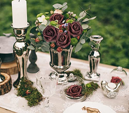 IPOPU Artificial Flowers, 25pcs Foam Glitter Roses Glitter Foam Rose Foam Rose with Stem for DIY Wedding Bridal Bouquet Home Party Decoration(Coffee) - color: Coffee
