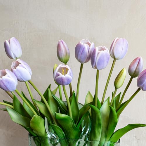 Artificial Tulips Flowers,Soft Touch Latex Bouquet, Fake Tulips,Spring Wedding Home Room Table Centerpiece Decor - color: 15pcs Lavender(no Vase)