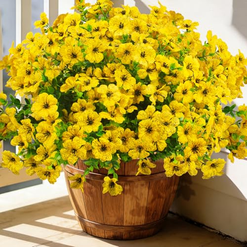 Grunyia 20 Bundles Artificial Flowers for Outdoors, UV Resistant Fake Plants Flowers Greenery Shrubs Plants for Decoration Outside Plants Hanging Planter Home Garden Decor (Yellow) - color: Yellow