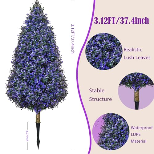2PACK Artificial Boxwood Topiary Trees Outdoor Tall Artificial Lavander Plants with Stakes, 3.3FT Purple Faux Shrubs Bushes Evergreen UV Resistant for Outdoor Planter,Porch, Garden,Spring - color: Purple
