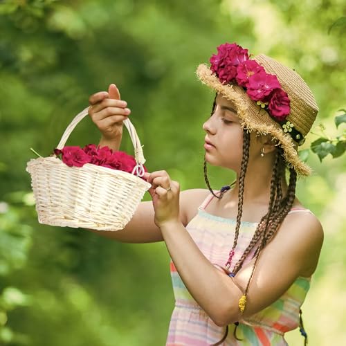 Barydat Small Wicker Basket with Handle Flower Girl Baskets Oval Willow Woven Braided Gift Basket for Weddings Picnic Baby Shower Home Garden Decor(6 Pcs,Beige,9" x 7" x 4") - color: Beige, size: 9" x 7" x 4"