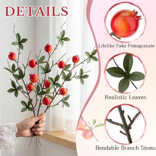 Gresorth 5 Pcs 18.9 Inch Fake Pomegranate Branch Decoration Artificial Mini Pomegranate Branches Lifelike Realistic Fruit Stem Ornament Christmas Festival Indoor - color: Small Pomegranate Branch
