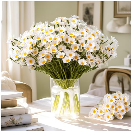 36Pcs Artificial White Daisy Flowers, 6 Bundles 10 Inch Small Fake Daisies for Home Summer Decor, Fake Spring Wild Flowers for Party Decoration