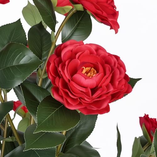 3ft Artificial Camellia Tree 2 Pack, 36" Faux Potted Camellia Plant with Vibrant Red Silk Flowers, UV Resistant Fake Flowering Tree for Front Porch Indoor Outdoor Home Office Floor Decor - color: Camellia Tree Red