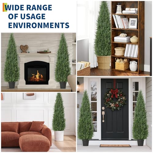 2-Pack 3FT Artificial Cedar Spiral Topiary Trees, UV Resistant Outdoor Fake Potted Plants for Porch, Patio, Wedding, Garden Decor, Realistic Faux Boxwood 3FT - size: 2ft 11in