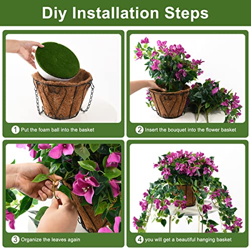 Homsunny Artificial Hanging Flowers Plants Basket for Outdoor Decoration,4 PCS Faux Silk Bougainvillea Vine Flowers Look Real UV Resistant for Outside Porch Patio Yard Garden Decor (Purple) - color: Purple