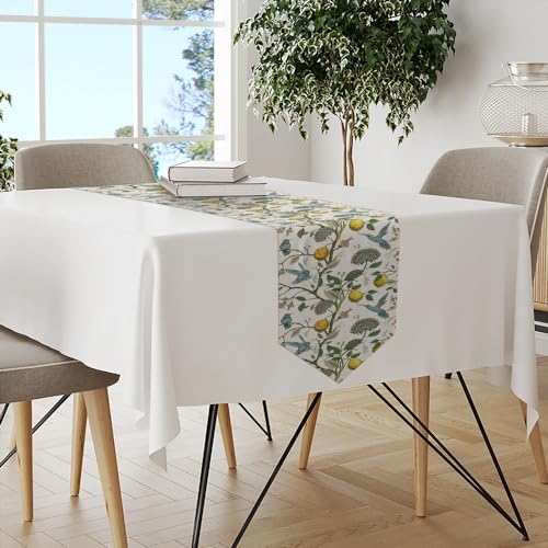 Lemon Tree Floral Bird Table Runner,Blue/Green/Yellow Aesthetic Rectangular Runner,Rustic Farmhouse Table Runner for Holiday Party,Wedding and Indoor Outdoor Dining Table Decor,13"x72" - color: Vintage Flowers Runner-5