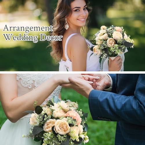 Janinka Mixed Eucalyptus Leaves Stems Bulk with White Seeds Artificial Silver Dollar Leaves Sprays Faux Oval for Wreath Garland Floral Bouquets Arrangement Wedding Greenery Decoration (40)