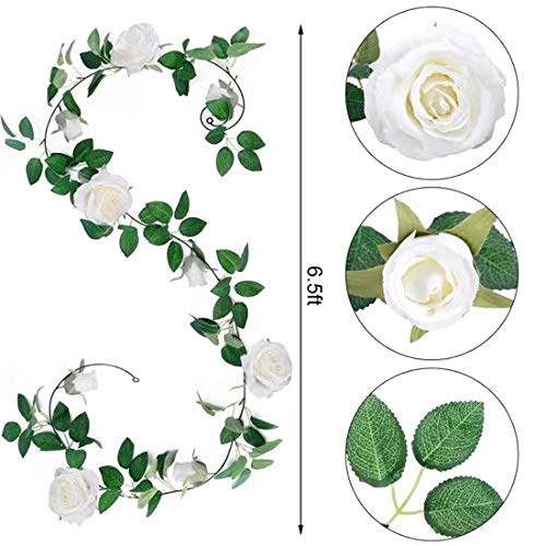 TELDRASSIL 4Pcs(26 FT) Artificial Rose Vine Fake Flower Garland Fake Silk Rose Hanging Vine for Wedding Party Background Arch Garden Background Decoration (White) - color: White