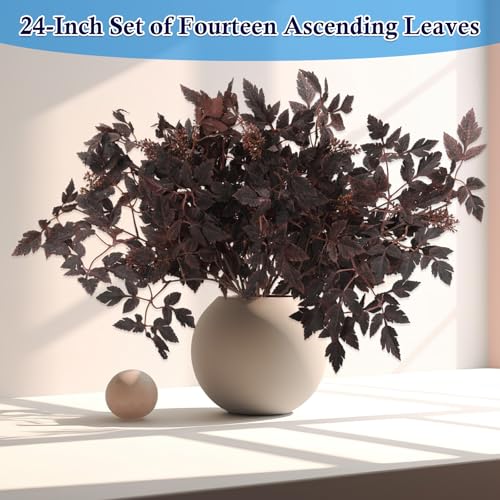 24" Artificial Purple Stems for Vase, Faux Cimicifuga Leaves with Berries, Decorative Branches for Large Centerpiece, Home Decor, 14 Pack - size: 14 Pack