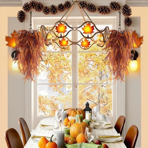 RECUTMS Fake Hanging Plants 4 Pcs Artificial Boston Ferns for Outdoors UV Resistant Draping Faux Greenery Plastic Decorative Vines for Bedroom Wall Garden Wedding Indoor(Brown) - color: Brown