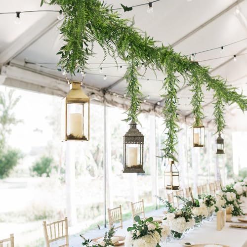 RECUTMS 4Pcs 5.8Ft Ferns Garland Fake Ivy Vines Artificial Hanging Plant Faux Boston Ferns Greenery Leaves Fake Vines for Summer Outdoor Indoor Home Garden Wedding Graduation Table Wall Decor(Green) - color: Green-fern4pcs