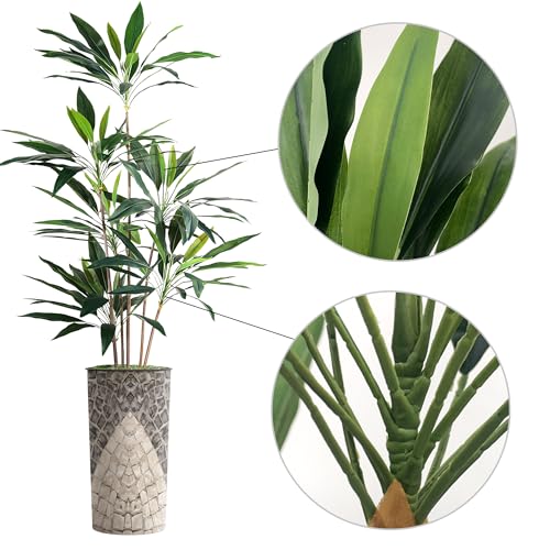 SIGNWIN Artificial Tree in Geometric Pattern Planter, Fake Dracaena Tree Silk Tree for Indoor and Outdoor Home Decoration - 66" Overall Tall (Plant Pot Plus Tree) - style: Dracaena Tree