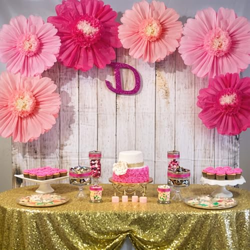 Giegxin 6 Pcs 31.4", 24" Pink, Rose Red Giant Paper Flowers Big Pink Tissue Flowers for Wall Decorations Jumbo Crepe Floral for Wedding Tea Party Baby Shower Classroom Bulletin Board Birthday Backdrop - color: Rose Red,Pink, size: 31.5", 24"
