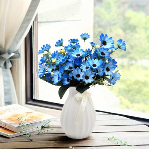 Artificial Flowers Daisies for Outdoors Silk Daisy Realistic Plants Decor, Fake Plant Bunches for Indoor Home Garden Verandah Kitchen Office Table Centerpieces Arrangements DIY Decorations Blue Flower - color: Daisy - Blue - 4 Bundles