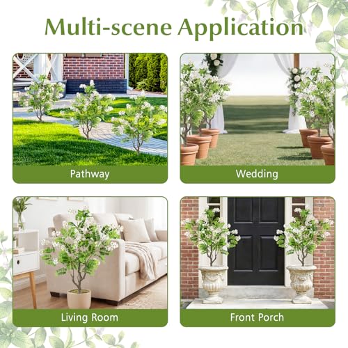 Goplus 2 Pack Artificial Locust Flower Trees, 39” Fake Evergreen Shrubs with Ground Spikes, Sophora Japonica Blossoms, Sun-Proof Indoor & Outdoor Faux Silk Plants for Home Garden Decoration, White - color: White Flowers