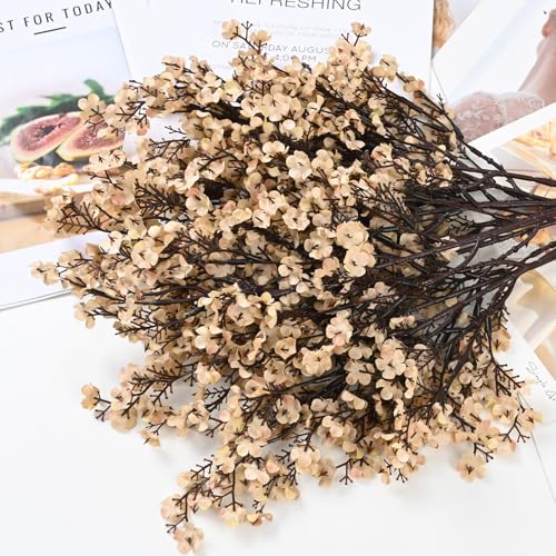 Waipfaru 6Pcs Fake Flowers Babys Breath Silk Artificial Beige Flowers Gypsophila Bouquets Bulk Real Touch Stems for Boho Home Living Room Decor DIY Floral Arrangement Table Centerpieces - color: Beige, size: 6pcs
