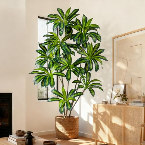 Tall Faux Artificial Trees Large Fake Tree Floor Plastic Big Plants Indoor Dracaena Decorative for Home Living Room Bedroom Decor Indoor Outdoors Porch Balcony arboles artificiales para decoracion - size: 7ft