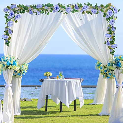 TELDRASSIL 4Pcs(26 FT) Artificial Rose Vine Fake Flower Garland Fake Silk Rose Hanging Vine for Wedding Party Background Arch Garden Background Decoration (Blue) - color: Blue